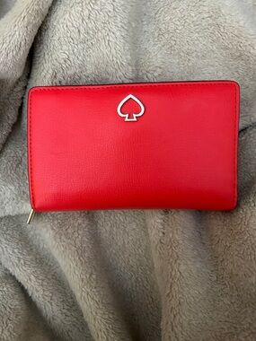 kate spade Bright Red Leather Wallet With Spade Emblem